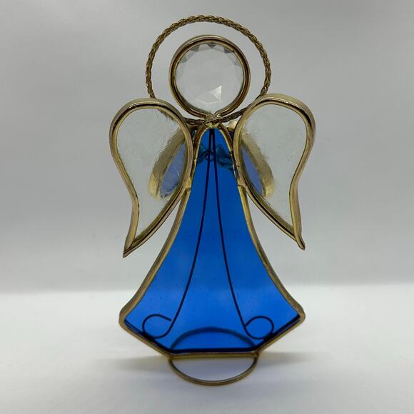 Stained Glass Angel Blue Vintage Handcrafted Stained Glass Halo Decor Suncatcher - Picture 5 of 6